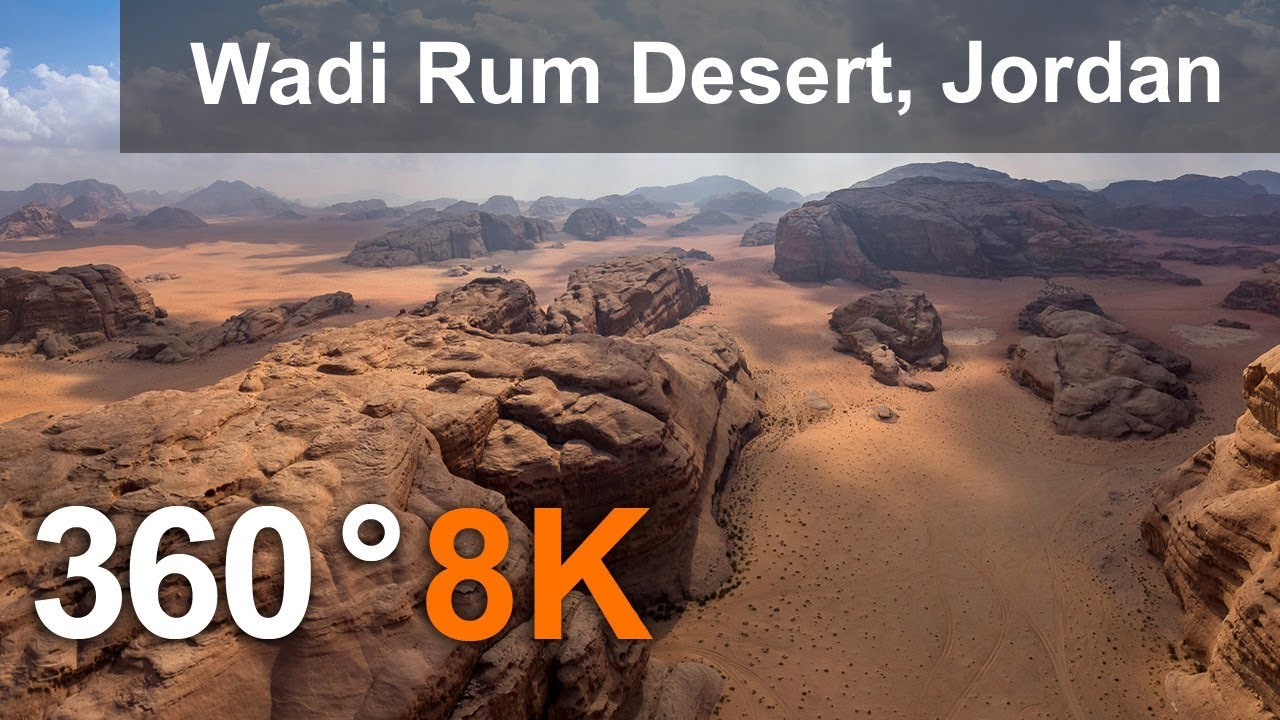 360 video, 约旦月亮谷，朗姆酒沙漠 Wadi Rum Desert, The Valley of the Moon, Jordan. 8K aerial video 0 ...